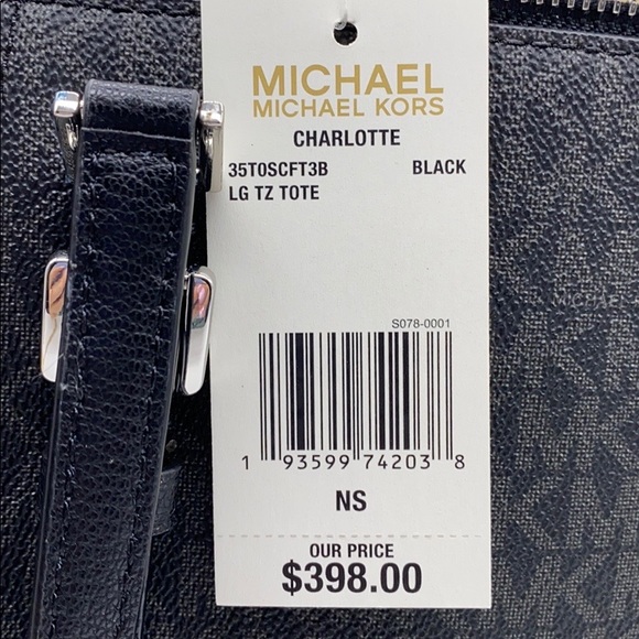 MICHAEL KORS CHARLOTTE LARGE TOP ZIP TOTE BLACK - Picture 15 of 16